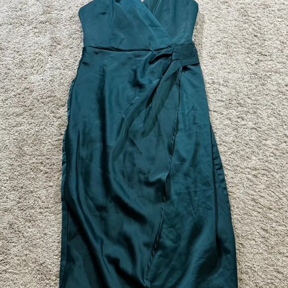 Dark blue satin asymmetrical midi dress - Picture 2 of 2